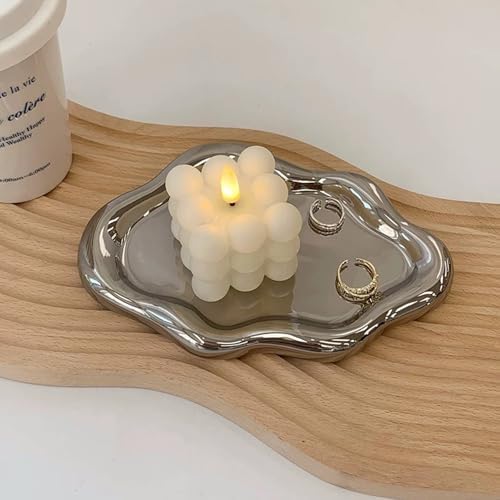 Jewelry Tray for Women, Cloud Shape Ceramic Trinket Dish, Jewelry Organizer Storage Holder for Ring Earring Bracelet Necklace, Make Up Organizer (White) (Silver) - Image 6