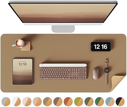 YSAGi Double-Sided Desk Pad, 31.5"x15.7"Leather Desk Mat, Eco Cork Desk Pad Protector,Large Mouse Pad,Waterproof Desk Blotter for Office/Home(Khaki) by YSAGi