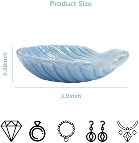 Shell Jewelry Dish Tray for Women, Ceramic Seashell Jewelry Ring Holder Dish, Jewelry Plate Trinket Dish for Necklace, Earring, Ring, Mother's Day Christmas Gift, 3.9", Sky Blue Iridescent Surface - Image 2