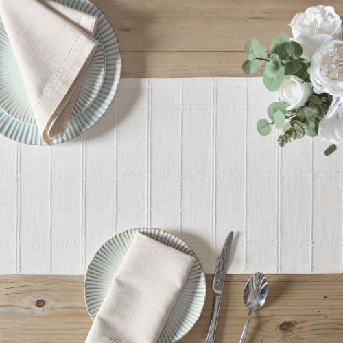 ZeeMart Linen Checked Farmhouse Table Runner, 13x60 Inches Bright White - Image 5