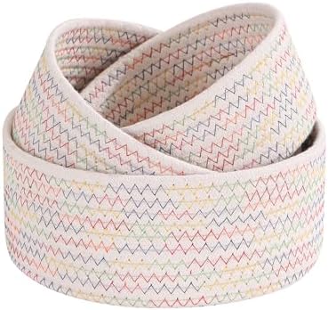 Small Basket Cotton Rope Woven Baskets for Organizing Cute Mini Tiny Baskets for Nursery Decorative Boho Round Storage Bathroom Organization Bin Open Storage Bins (Colorful white) by YMhoart
