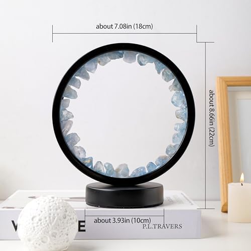 Runyangshi Celestite Crystal Night Light 8.6" Natural Raw Celestite Healing Stone Bedside USB Port 3 Colours Dimming Mode Bedroom Lamp Ideal Decor Gift - Image 3