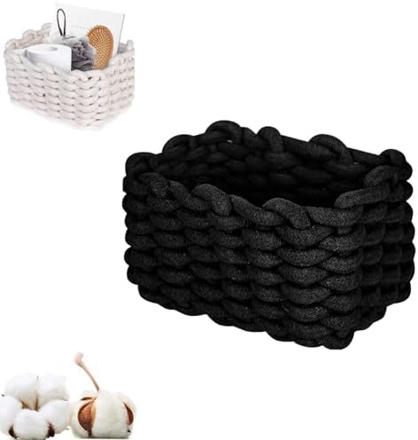 Woven Storage Bin,Cotton Rope Basket for Organizing,Empty Gift Basket,Mini Woven Basket for Organizing Books,Plants,Pet Treats, Decor for Living Room, Bedroom (Black) by HFLWYWD