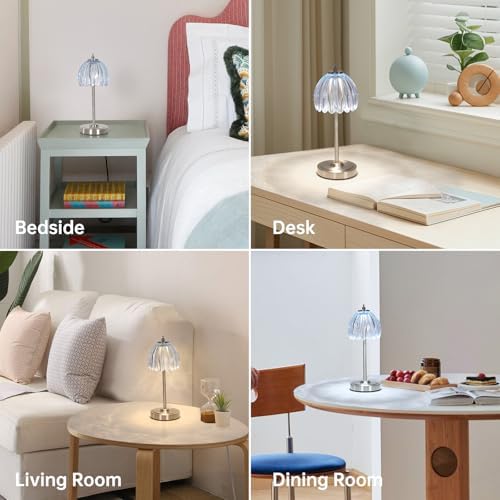 Shenmoyl Rechargeable Table Lamp with 5200mAh Battery & Touch Control - 3 Adjustable Color Temperatures, Cordless Dimmable Table Light for Bedroom, Office Desk, Nightstand(Clear Light Blue,1 Pack) - Image 4