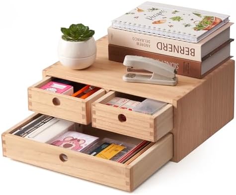 KIRIGEN Wood Desk Organizer with 3 Drawers, Desktop Storage, Natural 23-NA by KIRIGEN