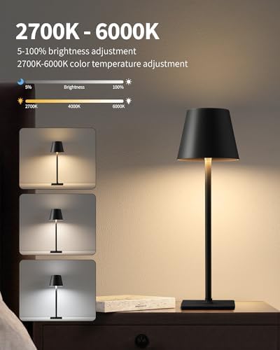 KDG Cordless Black Table Lamp, Portable Desk Lamp, 5000mAh Battery Operated - Image 6