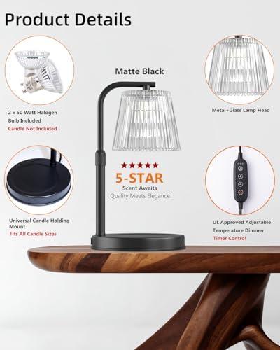 Candle Warmer Lamp with Timer Dimmable - Adjustable Electric Wax Melt Warmer Scented Large Jar Candles Lights, House Warming Birthday Gifts for Women, Glass Vintage New Home Living Room Decor, Dark - Image 7