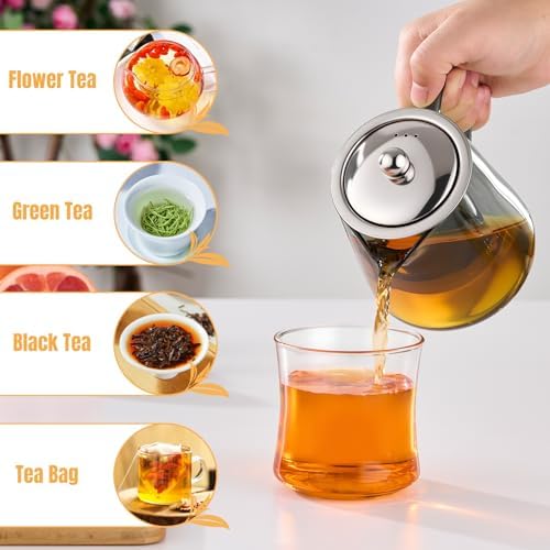 PARACITY Clear Teapot, Glass Kettle with Infuser, Tea Maker, 18.6 oz, Black - Image 7