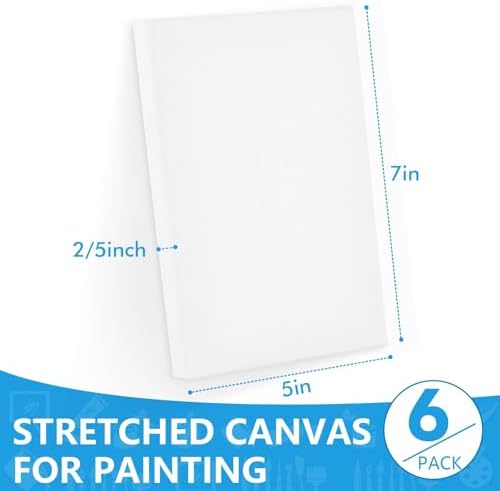 ESRICH Small Canvases for Painting, 6 Pack Canvas 5x7 Inch Stretched Canvas 2/5" Profile Primed Acid Free Painting Canvas for Kids for Oil Paint,Watercolor,Acrylic Paint,Gouache &Tempera. - Image 3