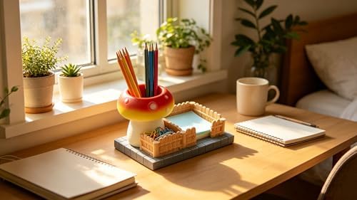 Mushroom Desk Organizer Resin 3 Compartments Pen Holder Cute Office Desk Accessories with Sticky Note Paperclip Holder for Home School Office Decor - Image 4