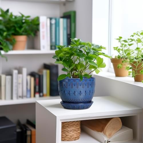 G EPGardening Plant Pot 5 Inch, Ceramic Planter for Indoor Plants, Blue - Image 2