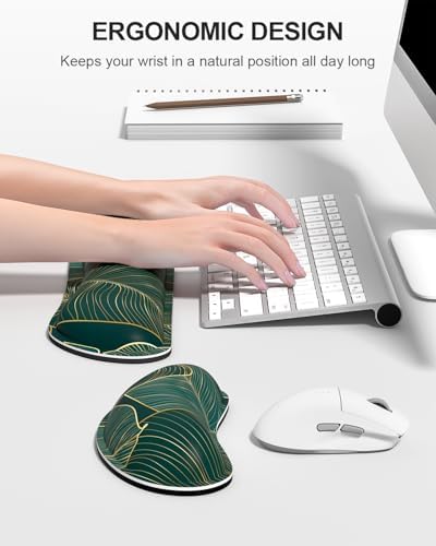 Auhoahsil Large Mouse Pad with Wrist Rests for Keyboard & Mouse, Thick Soft Ergonomic Memory Foam Wrist Supports, Big & Long Desk Mat 35.5 x 15.7 in, for Office Gaming Computer, Tropical Leaf - Image 3
