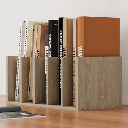 Vertical File Organizer with Five Tiered Compartments, Wood Desk Book Organizer with Storage Compartments for Office, Dorm, Classroom, Brown - Image 7