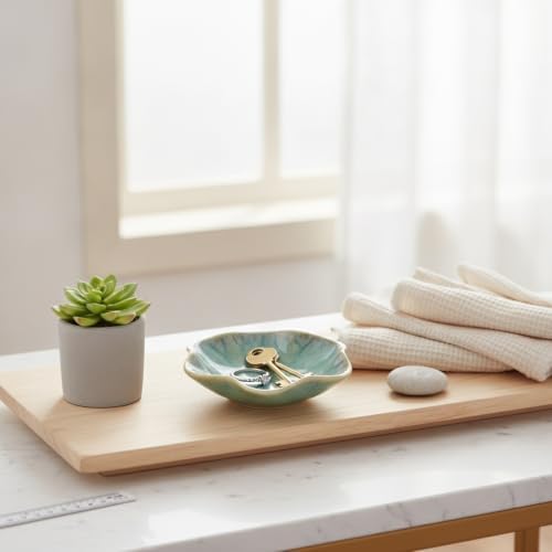 Ceramic Lotus Flower Dish for Jewelry Keys Coins, Decorative Catch-All Tray for Vanity Desk Shelf - Image 2
