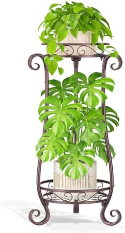 LASZOLA Metal Corner Plant Flower Stand Tall Indoor Outdoor, 2 Tiers Bronze by LASZOLA
