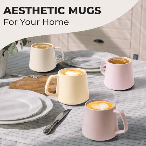 MIAMIO - Coffee Mugs Set of 4, Ceramic, Large (14oz) - Luxe (Cream Rose) - Image 3