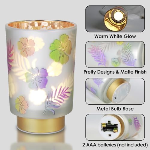 Eywamage Small Battery Operated Table Lamp, Glass Floral Lamp with Remote Timer, Cordless Lamp for Bedroom Living Room Kitchen - Image 3