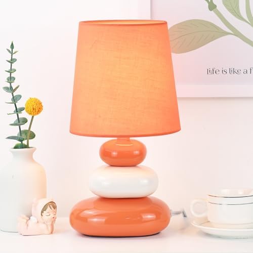LULE Orange Small Table Lamp for Living Room as Bedside Table Lamp for Bedroom,Modern Ceramic Kids Night Table Lamp,Φ6.5×H12.2IN,Bulb Excluded by Lampwell