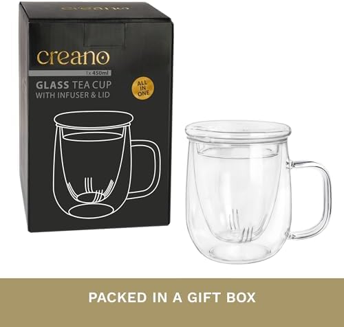 Creano Tea Glass 450 ml – Large Tea Cup with Strainer and Glass Lid – An ideal Tea Maker - Image 5