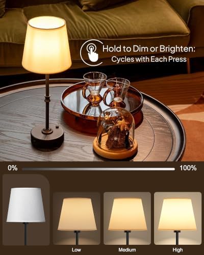 EppieBasic Cordless Table Lamp Rechargeable: Fast Charging & Long Lasting - 2700K Warm Light Small Vintage Brass Entryway Lamps - Dinning Living Room Bedroom - Black - Image 4