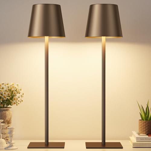 Kakanuo Brown Cordless Rechargeable Table Lamp, 2 Pack Portable Desk Lamp with 5000mAh Battery, Touch Control Stepless Dimming, for Dining, Outdoor Camping, Coffee Shop - Image 6