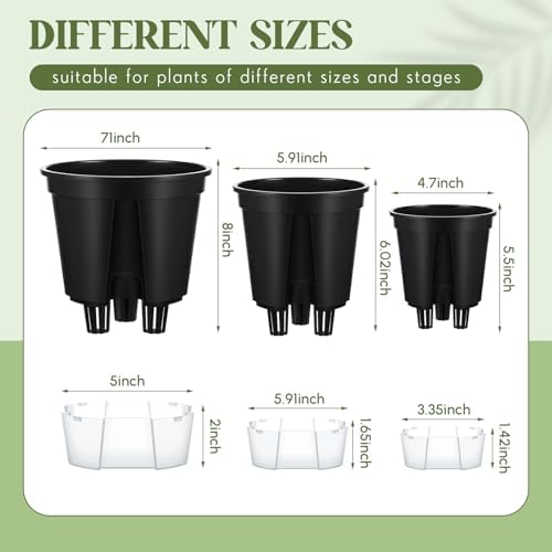 Wonderjune Self Watering Planter, 4.72'', 5.91'', 7.09'', Black, 9 Pcs - Image 2