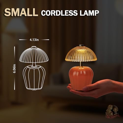 MJ PREMIER Rechargeable Table Lamp, Small Cordless Lamp with Timer, Orange - Image 2
