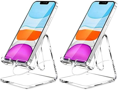 Crpich Acrylic Cell Phone Stand, Portable Phone Holder, Clear Phone Stand for Desk, Compatible with Phone16 15 14 13 12 Pro Max 11 Xr Plus SE, Switch, Android Smartphone, Pad, Desk Accessories, 2 Pack by Crpich