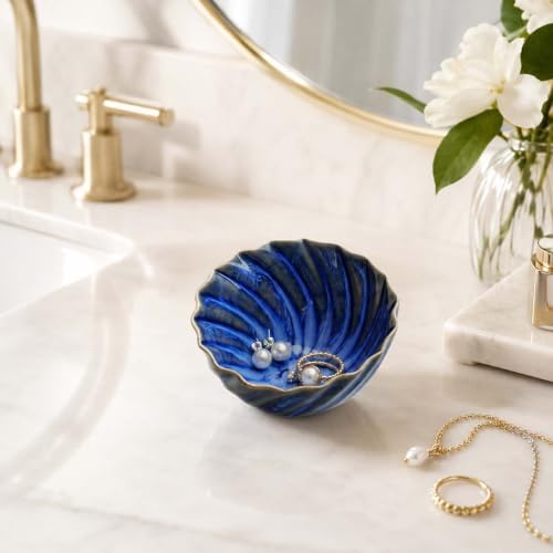 Blue Glazed Ceramic Ring Holder Jewelry Dish Tray Small Trinket Tray - Image 7