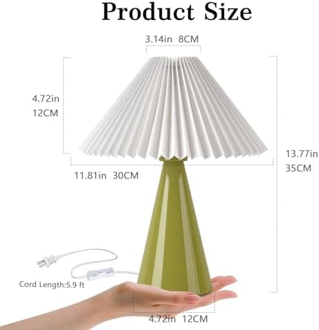 Ziqqeelam Green Small Table Lamp, Cute Table Lamp, Pleated Table Lamp,Light Blue Bedroom Lamps for Nightstand, Small Scalloped Lamp Shade Table Lamps for Small Spaces for Bedroom,Living Room - Image 2