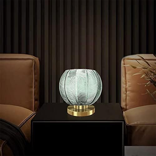 Gold Desk lamp Bedside Table Lamps Green Ribbed Glass Shade mid Century Modern lamp Globe Table lamp nightstand lamp Small Table lamp for Bedroom Living Room Office - Image 4