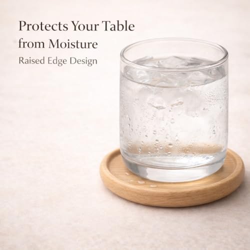 Beech Wood Coasters Set of 4, Natural Wooden Drink Coasters with Raised Edge, Protect Table from Spills & Scratches, Non-Slip, Minimal Style for Coffee Table - Image 3