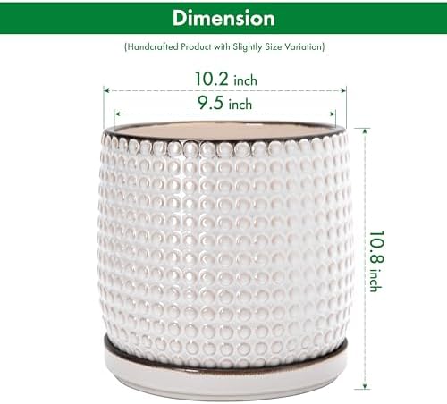 D'vine Dev Beaded Ceramic Pot with Saucer, 10 in, Smoked White, 27-C-P-1 - Image 3