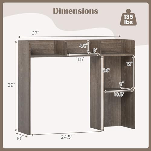 GIANTEX Desktop Bookshelf, Wood Desk Hutch Organizer for 27 Inch Computer Monitor, Countertop Storage Display Rack with 5 Shelves, Multipurpose Desktop Shelf Bookcase for Dorm Office Home (Grey Oak) - Image 3