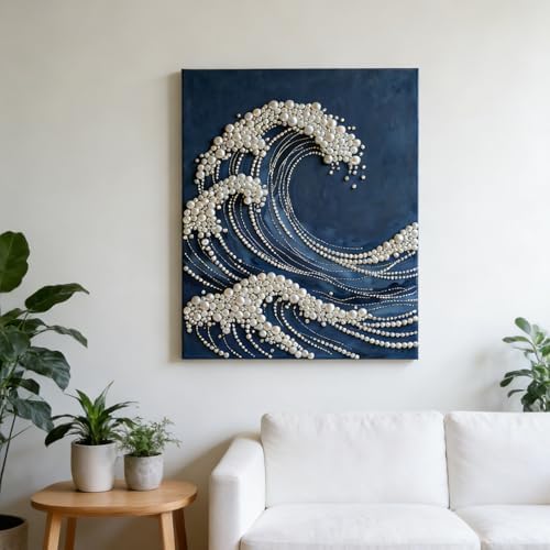Mrchfr Wave Pearl Painting Kit for Adults & Beginners, DIY Ocean Theme DIY All-Pearl Dot Painting, Stress Relief Art Craft Supplies for Gift Home Wall Decor, No Frame (Style B with Frame) by Mrchfr