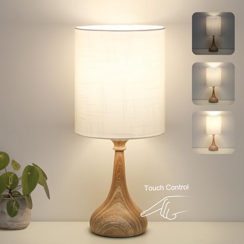 Dimmable Small Table Lamp, Bedside Lamps Touch Control for Bedrooms Nightstand with Wood Grain Base, Desk Lamp Night Light for Office Living Room, 9W 3000K LED Bulb Included by Boncoo