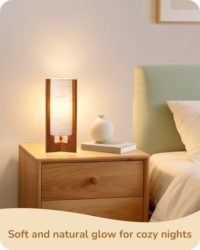 EDISHINE 13.5" Small Table Lamp, Walnut Wood Cylinder Nightstand Lamp, E26 - Image 7