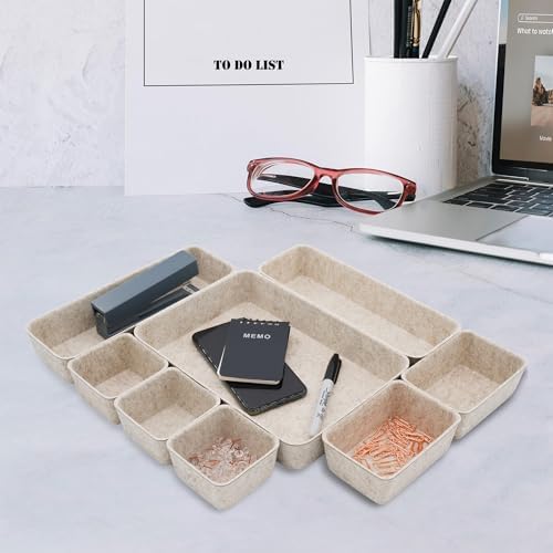 Welaxy 8pc Nordic Felt Desk Drawer Organizer Tray Beige Oatmeal Storage Bin - Image 4