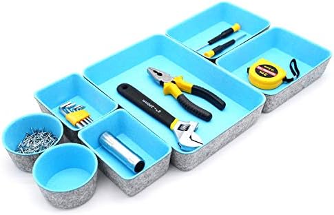 Welaxy Drawer organizers bins felt storage bin office organizer Shallow Small Desk organizer trays Draw dividers 7-piece Gifts Idea (Sky blue) - Image 6