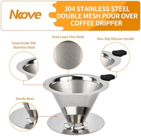 NKOVE Pour Over Coffee Dripper Stainless Steel Reusable Filter Coffee Maker (Pack of 2) - Image 4