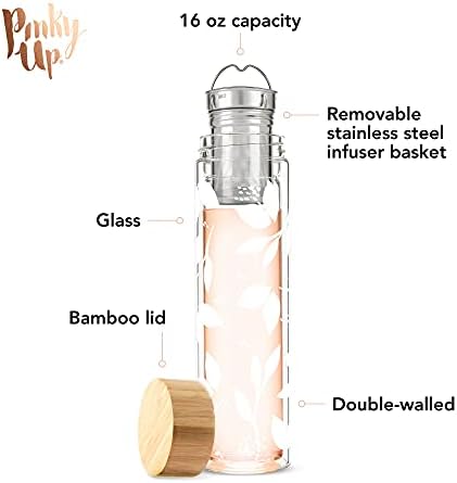 Pinky Up Blair Travel Tea Infuser Mug, Double Walled Insulated Travel Tumbler with Loose Leaf Tea Strainer, Travel Coffee Mug, Keeps Drinks Hot or Cold, 16 oz, White Leaf - Image 2