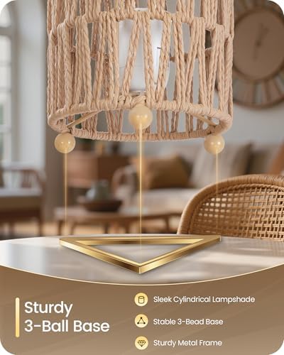 Small Rattan Table Lamps Set of 2, Boho Bedside Lamps Plug in, Handwoven Paper Rattan Lampshade, 2400K LED Bulb Included, Desk Lamp, Nightstand Lamp for Bedroom, Living Room, Mesh H11TLP205 - Image 6