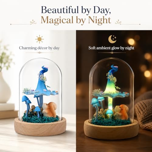 QUELIEN Mushroom Lamp,Mothers Day Mom Gifts for Mom,Light Up Mushroom in Glass Dome,Birthday Party Decorations,Ideal Birthday Gift,GirlfriendGift - Image 2