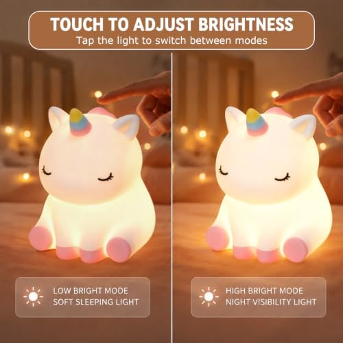 Rytinazzz Unicorn Night Light for Kids, Rechargeable Silicone Unicorn Lamp with Tap Control, 30-Min Auto-Off Timer, Soft Dimmable Nursery Bedside Light, Gifts for Girls - Image 3