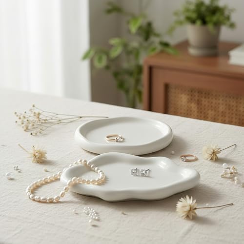 Patelai 2 Pcs Ceramic Jewelry Tray, Cloud Trinket Dish for Women White - Image 5
