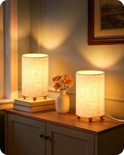 Small Table Lamps Set of 2, 8.1" Bedside Lamps Set 2 for Bedroom by GOEBLESON