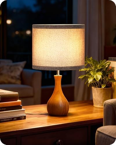 Gray Table Lamp, 14.2" Small Bedside Lamp, Compact Desk Lamp with Gray Linen Lampshade & Dark Walnut Base, Modern Nightstand Lamp for Bedroom, Kid's Room, Office, E26 Socket, LH09TL05 - Image 6