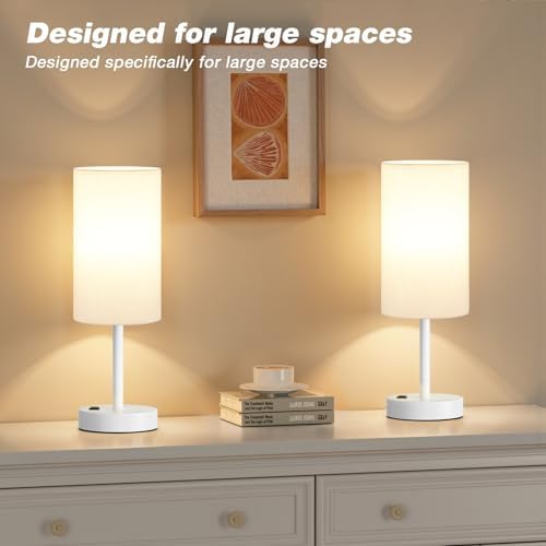 Fenmzee 17.4" White Lamp for Bedroom - Dimmable Touch, USB A+C, AC Outlet - Image 5