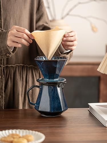 Pour Over Coffee Maker,Ceramic Coffee Maker With 40 pcs Paper Filter，20oz/600ml Pour Over Coffee Dripper (Starry Blue) - Image 3