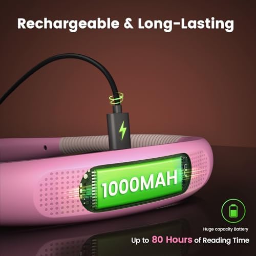 Glocusent Reading Light,Pink Neck Light,80-hr Rechargeable Book Light - Image 4